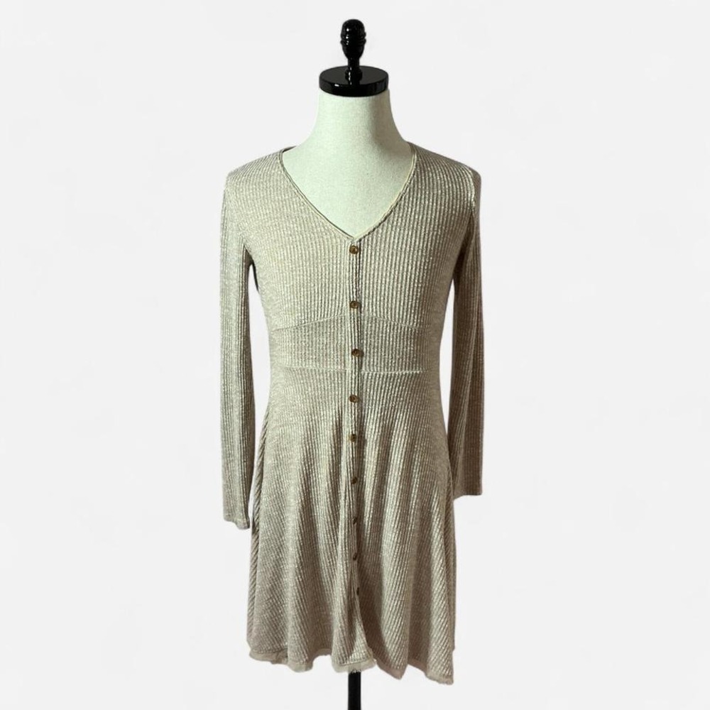 American Rag Button Front Ribbed Knit Long Sleeve Dress Coastal Sustainable